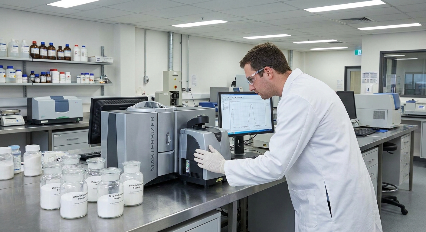 technician in a zirconia ceramic quality control lab