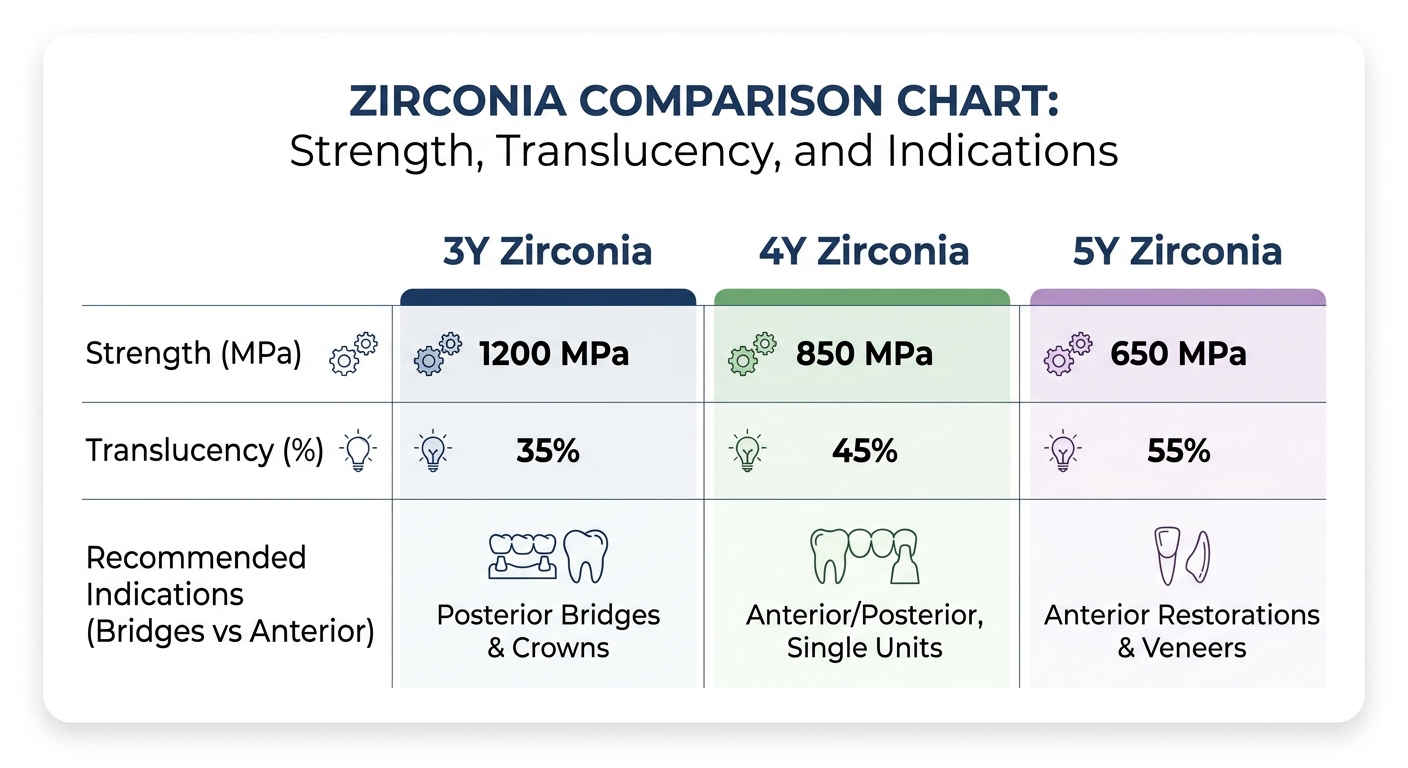 3Y 4Y 5Y Zirconia Properties Comparison Chart