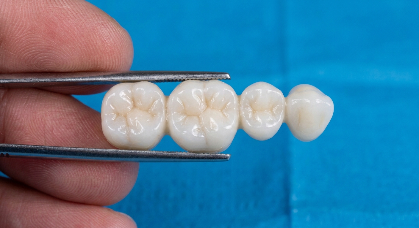 macro shot of a zirconia ceramic dental bridge
