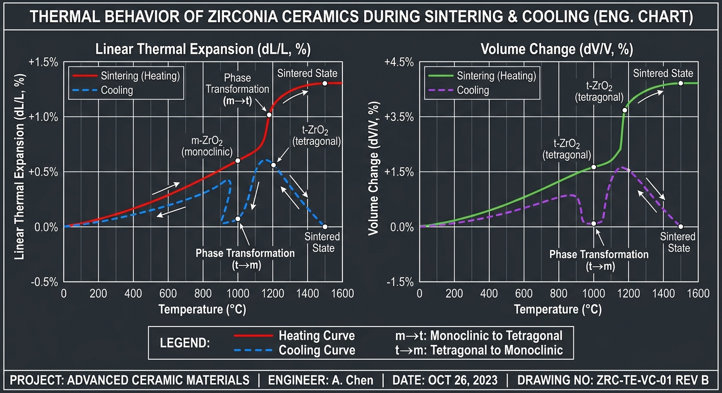Thermal Expansion and Volume Change of Zirconia Ceramics During Sintering and Cooling