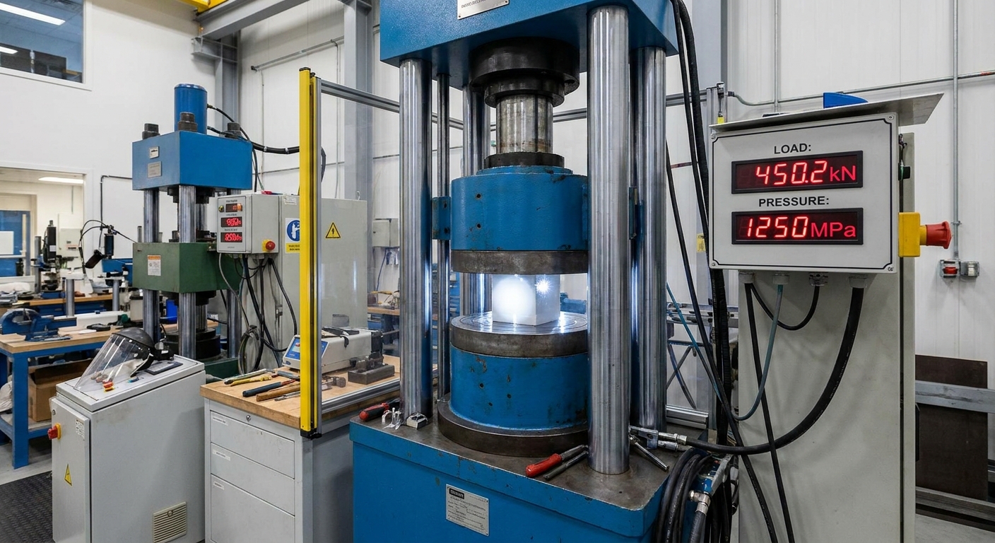 High-Pressure Compression Testing of Zirconia Ceramic in Professional Laboratory