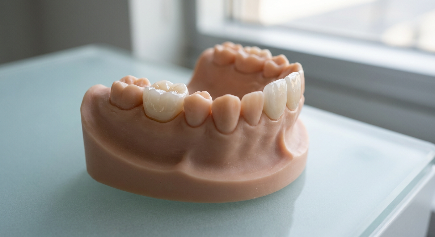 Dental arch model showing 4Y crown and 5Y veneer