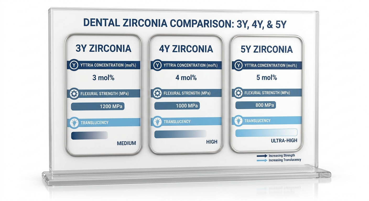 Spec comparison chart of 3Y Zirconia and other grades