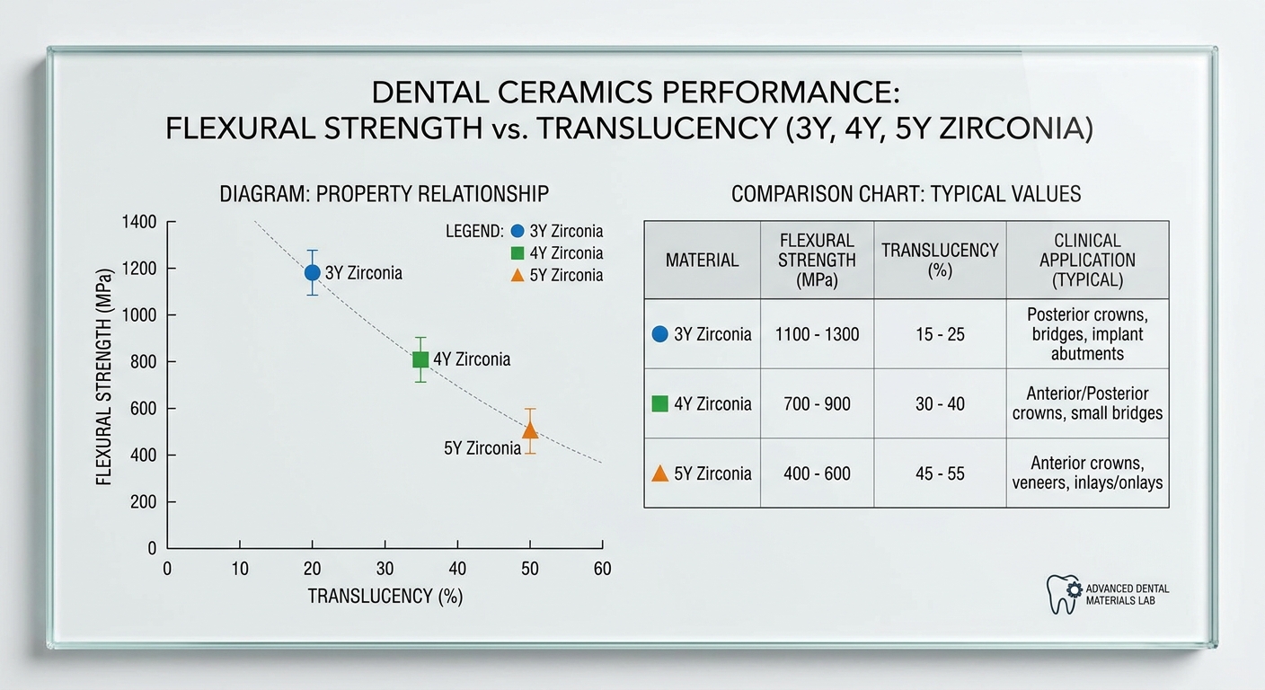 Dental Ceramics Performance Comparison Chart for Zirconia Variants