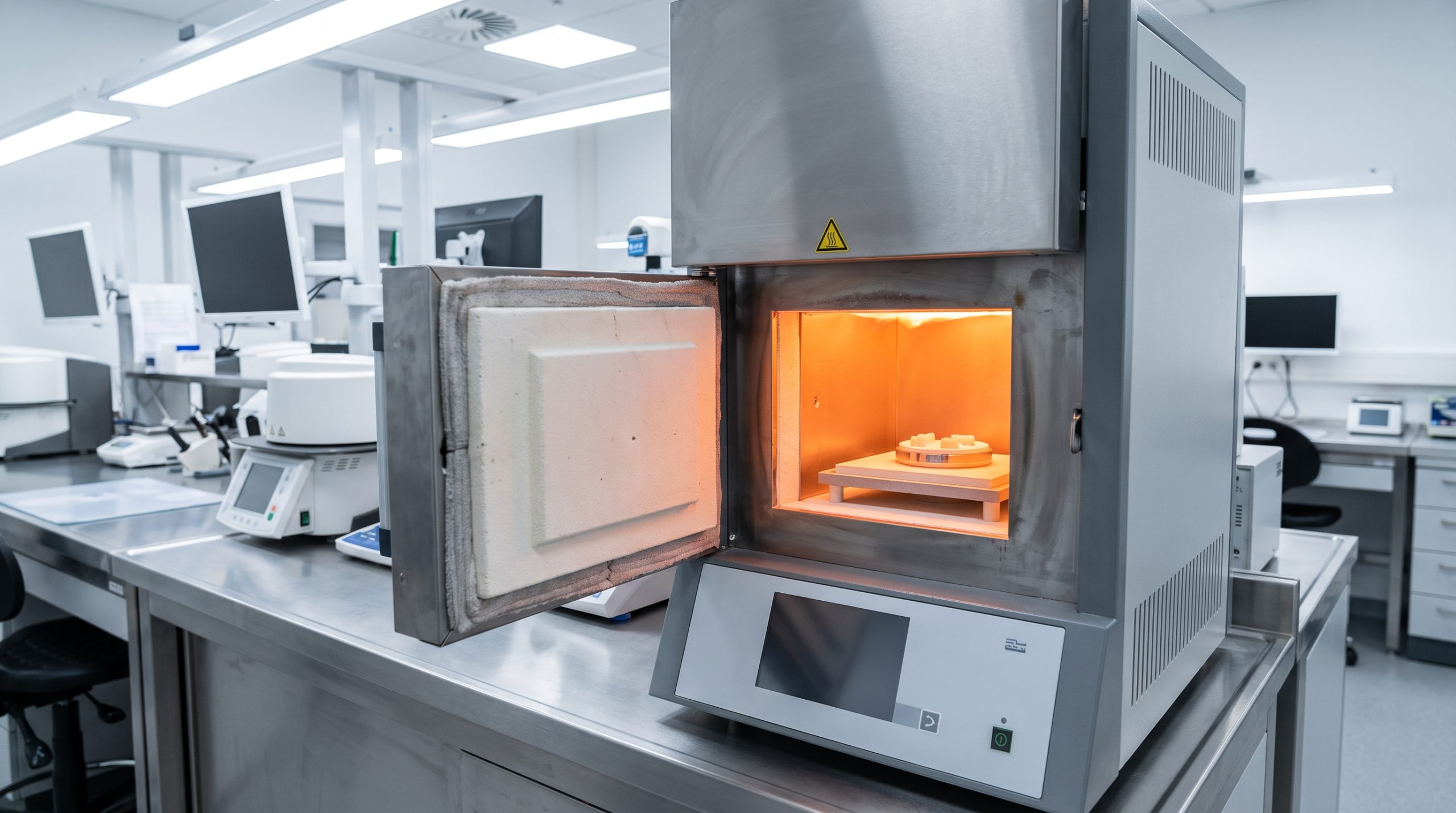 Dental sintering furnace containing zirconia restorations