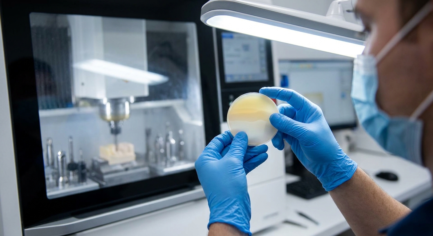 Dental Technician Inspecting Zirconia Disc