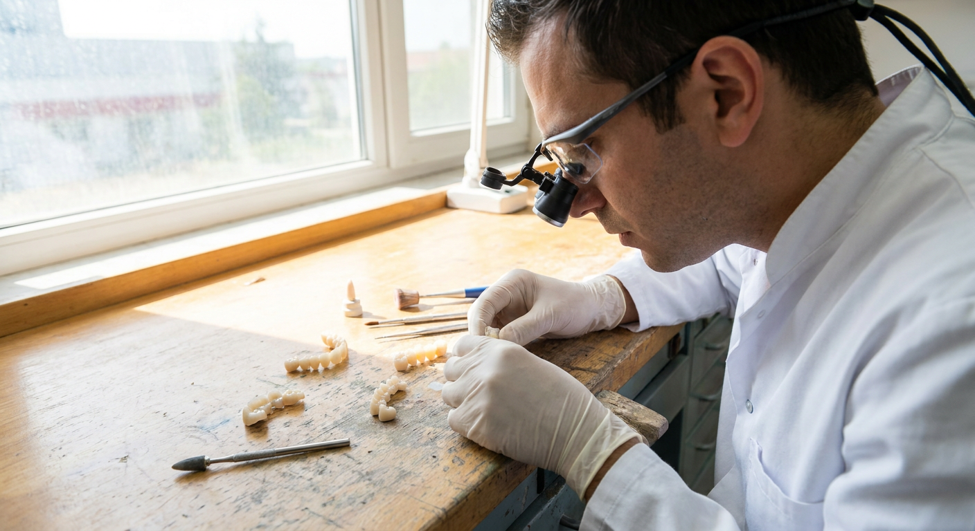 Professional Dental Zirconia Restoration Examination Under Microscopy