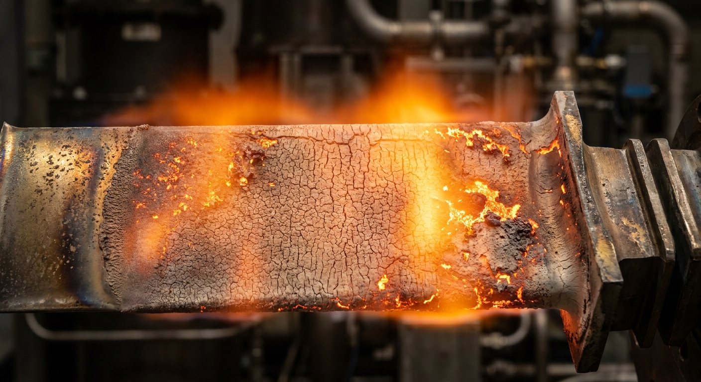 Jet engine turbine blade thermal barrier coating failure